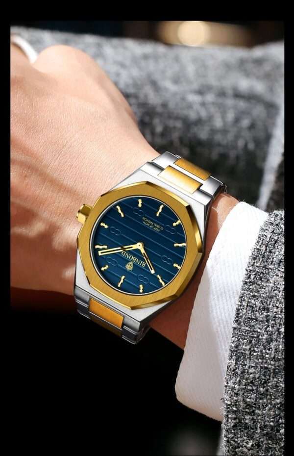 04: BINBOND 818 Golden Blue | Brand Casual Men's Quartz Watch Octagonal Luxurious And Fashionable - Image 3